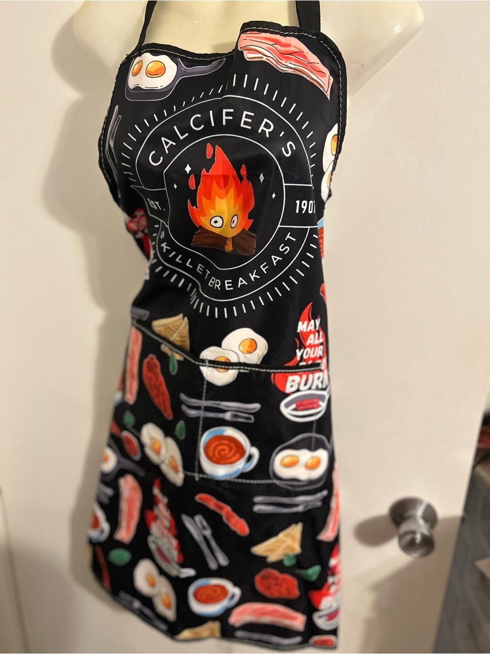 Private Label Black Apron with Bacon, Eggs & Breakfast Print - Picture 3 of 4